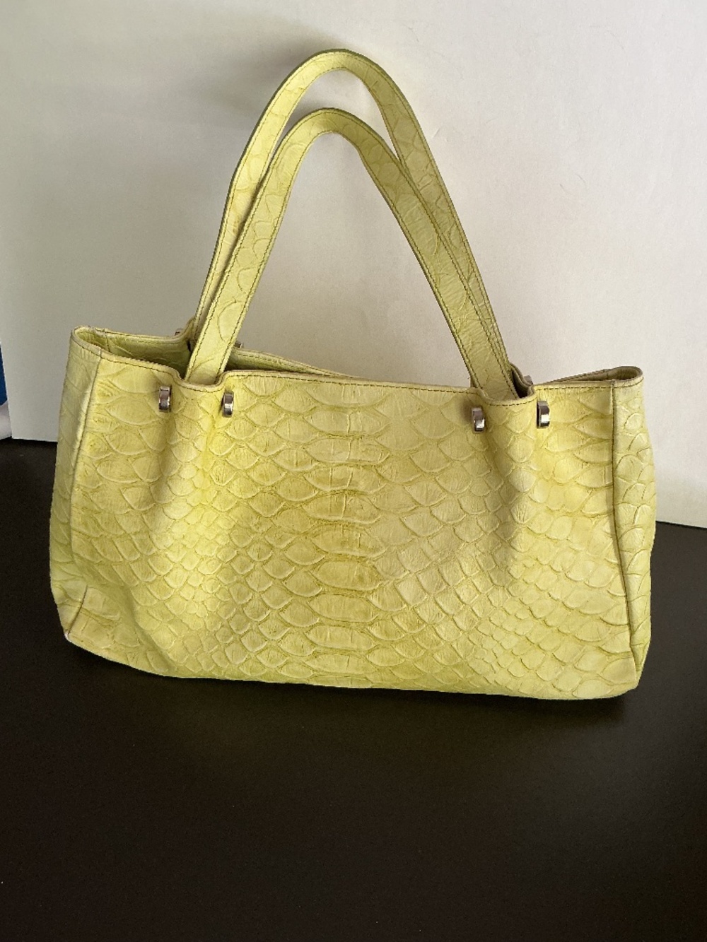 Claudia Firenze  Italy croc embossed leather bag yellow chartreuse